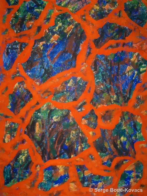 Réseau orange sur fond bleu — Sculpture de Serge Boué-Kovacs