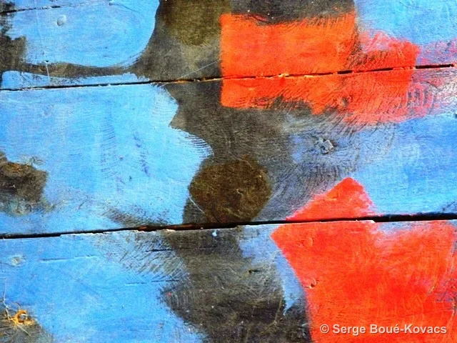 Bleu et orange sur planches — Peinture de Serge Boué-Kovacs