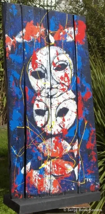 Masques aux poissons, 2004 — Peinture de Serge Boué-Kovacs