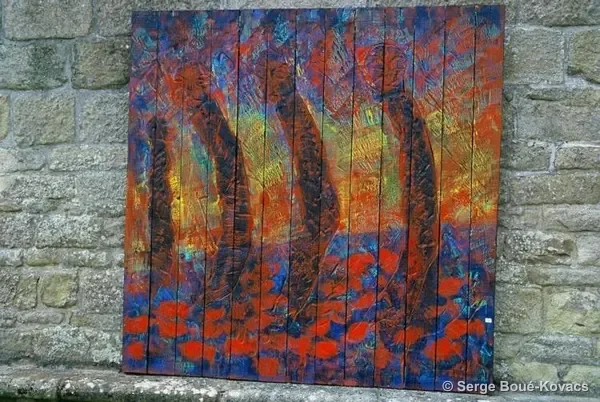 Personnages aux poissons en été, 2001 — Peinture de Serge Boué-Kovacs