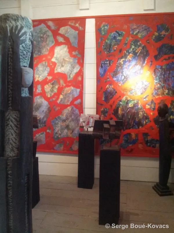Grandes toiles au réseau orange — Peinture de Serge Boué-Kovacs