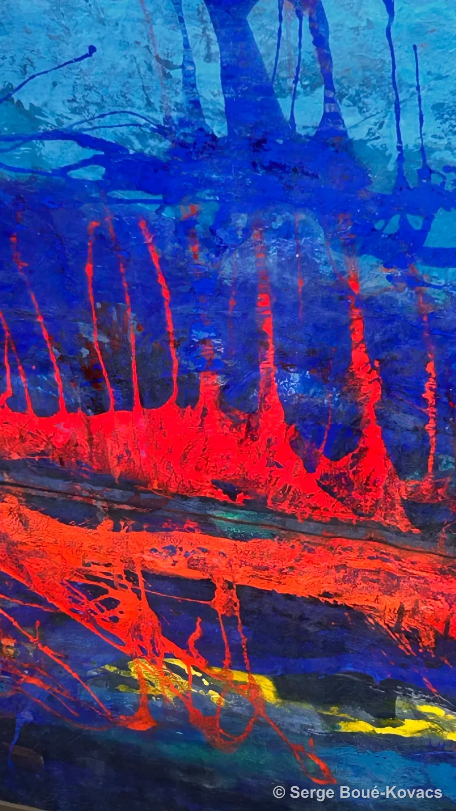 Éclats rouges sur bleu — Peinture de Serge Boué-Kovacs