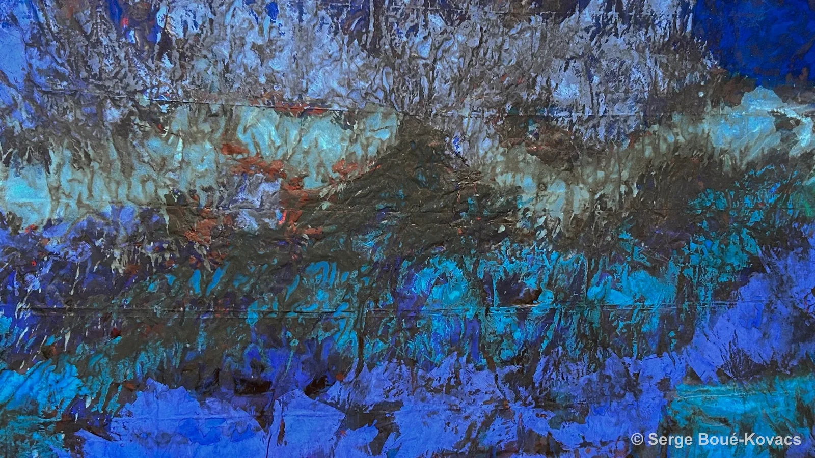Bleu et turquoise, rivage sombre — Peinture de Serge Boué-Kovacs