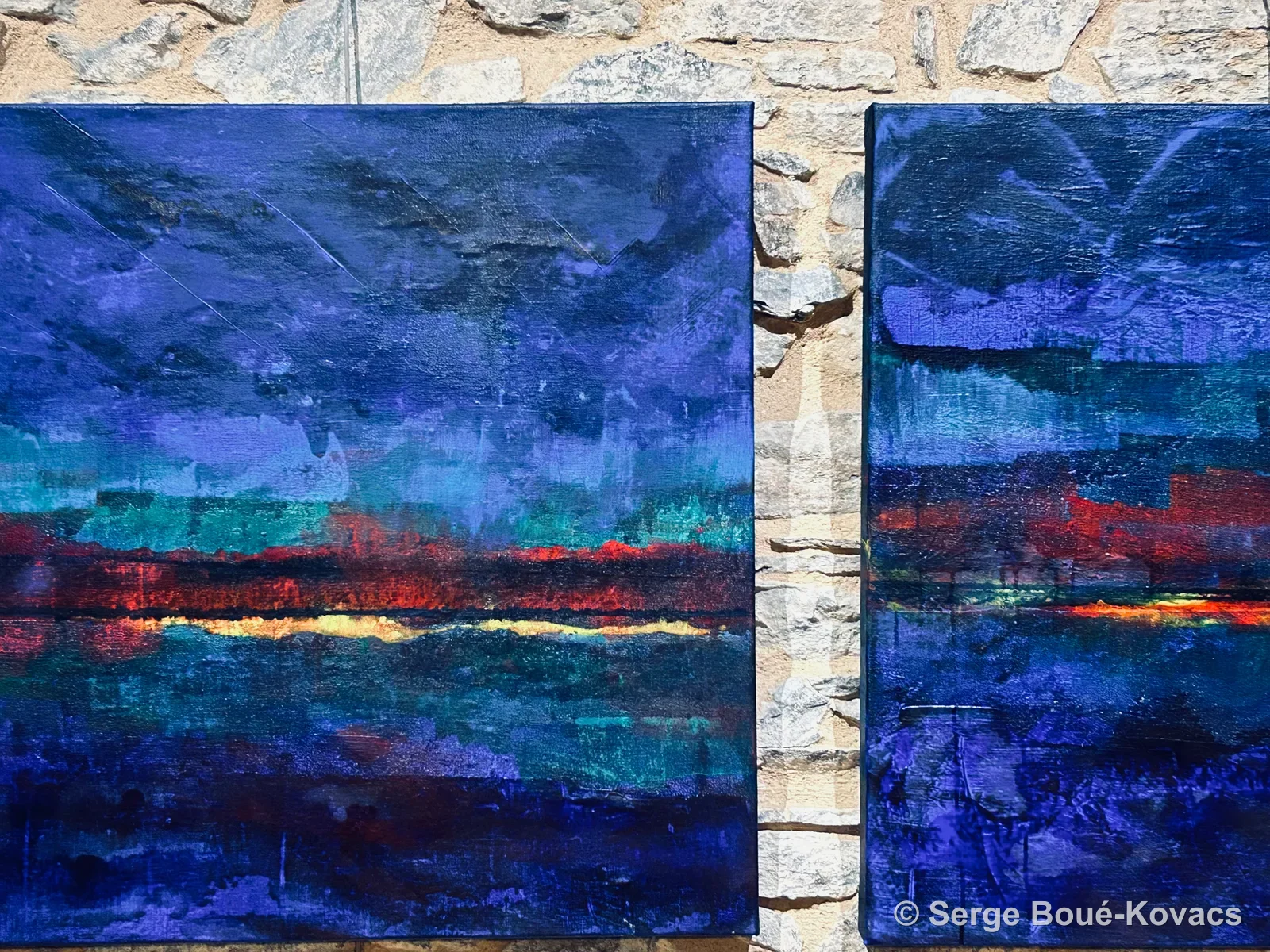 Horizon rouge sur bleu — Peinture de Serge Boué-Kovacs