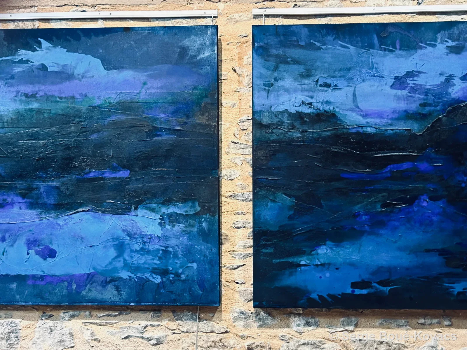 Diptyque bleu aux nuages clairs — Peinture de Serge Boué-Kovacs