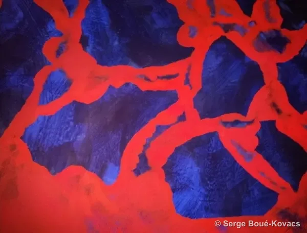 Réseau rouge sur bleu nuit, 2012 — Peinture de Serge Boué-Kovacs