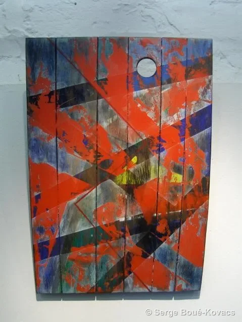 Croisements rouges sur planches — Peinture de Serge Boué-Kovacs