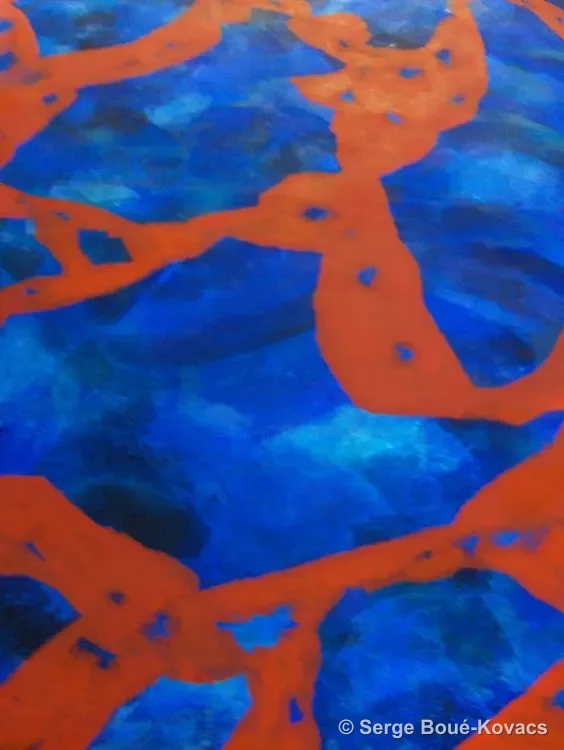 Réseau orange sur bleu, 2013 — Peinture de Serge Boué-Kovacs