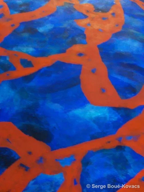 Réseau orange sur bleu — Peinture de Serge Boué-Kovacs