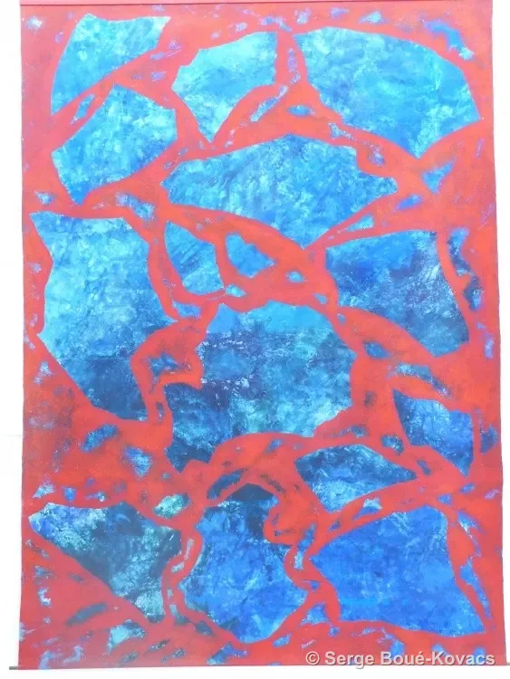 Mer outremer, réseau rouge — Peinture de Serge Boué-Kovacs