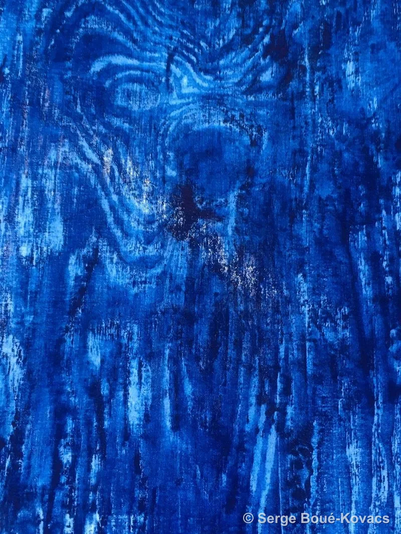 Bleu aux veines du bois — Sculpture de Serge Boué-Kovacs
